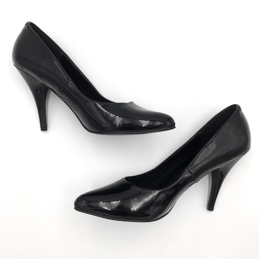 Pleaser 4” Black Sexy Faux Patent Heels 👠 Vanity-420 Worn